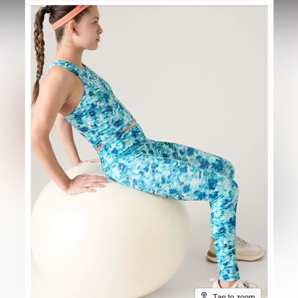 NWT New ATHLETE Girls High Rise Chit Chat Legging Tight Aqua Floral M or XXL - Picture 3 of 9